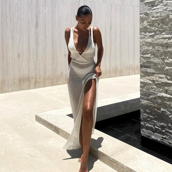  Backless tie see-through hook flower beach suspender dress 55  