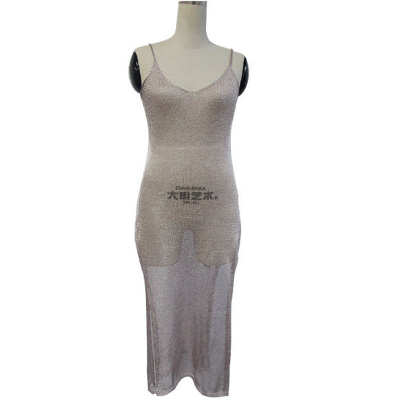Beach blouse knit v-neck backless maxi dress 48
