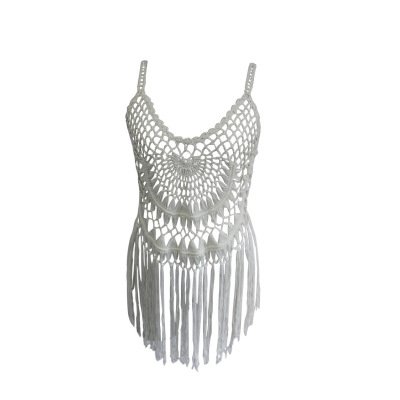 Beach crochet hollow blouse Hand crochet lace fringed vest 95