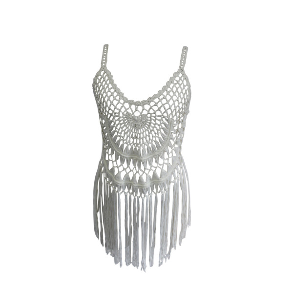 Beach crochet hollow blouse Hand crochet lace fringed vest 95