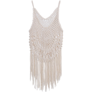 Beach crochet hollow blouse Hand crochet lace fringed vest 95