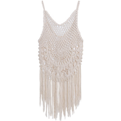 Beach crochet hollow blouse Hand crochet lace fringed vest 95