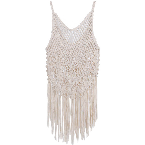 Beach crochet hollow blouse Hand crochet lace fringed vest 95