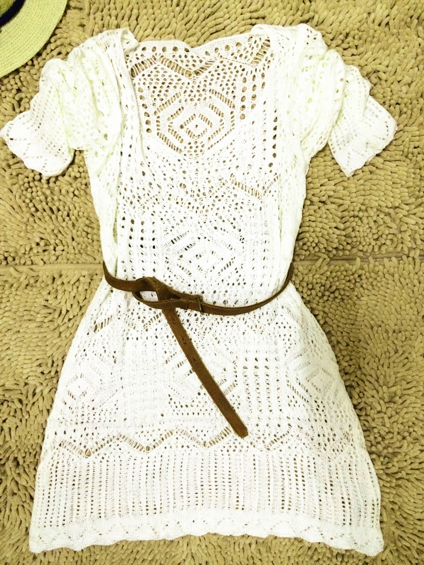 Bikini Knit Embroidered Beach Cover-up Off Neck Dress 70