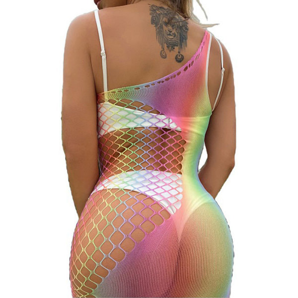Color Striped Hollow One Shoulder Sexy Slim Beach Blouse Swimsuit 98