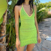Crochet Dress Open Back Halter Neck Strap Sexy V Neck Package Hip Skirt 14