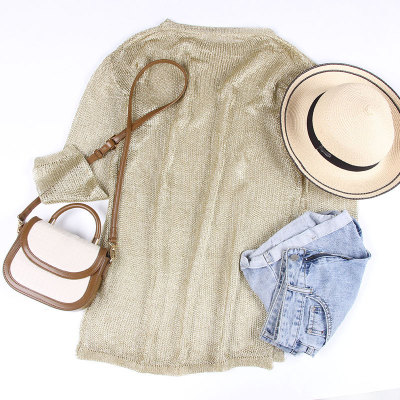 Heart-wrapped gold fabric long-sleeved mesh hollow beach wear sunscreen 93
