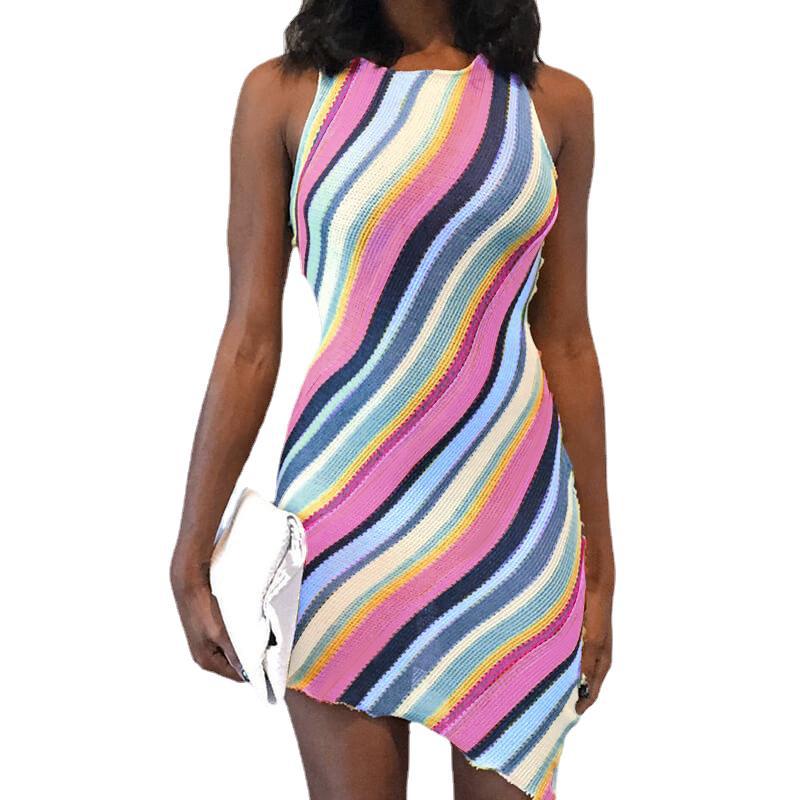 Hip wrap fashion slim sleeveless round neck dress 34