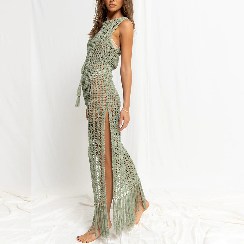 Hollow tie fringed swimsuit coat dress 41