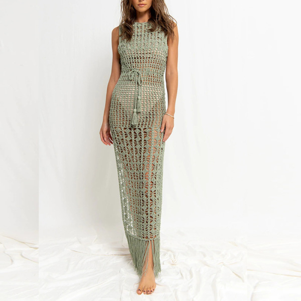 Hollow tie fringed swimsuit coat dress 41