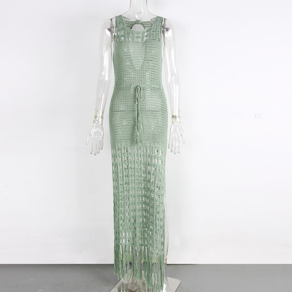 Hollow tie fringed swimsuit coat dress 41