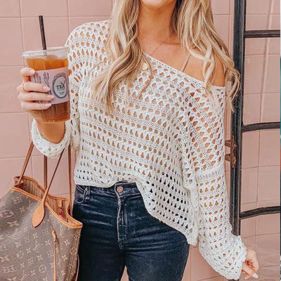 Hot Sale White Knit Loose Beach Bolero Sunscreen Shirt 65