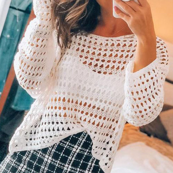 Hot Sale White Knit Loose Beach Bolero Sunscreen Shirt 65