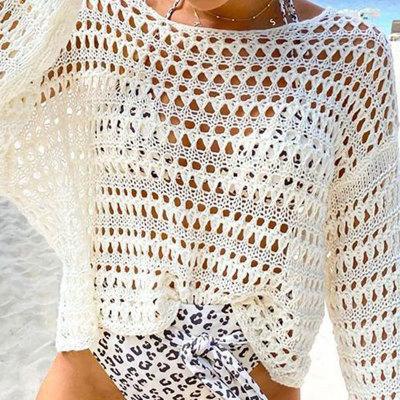 Hot Sale White Knit Loose Beach Bolero Sunscreen Shirt 65