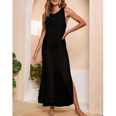 Long Loose Solid Beach Cutout Knit Blouse 46