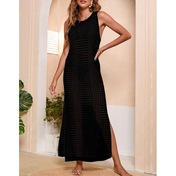 Long Loose Solid Beach Cutout Knit Blouse 46