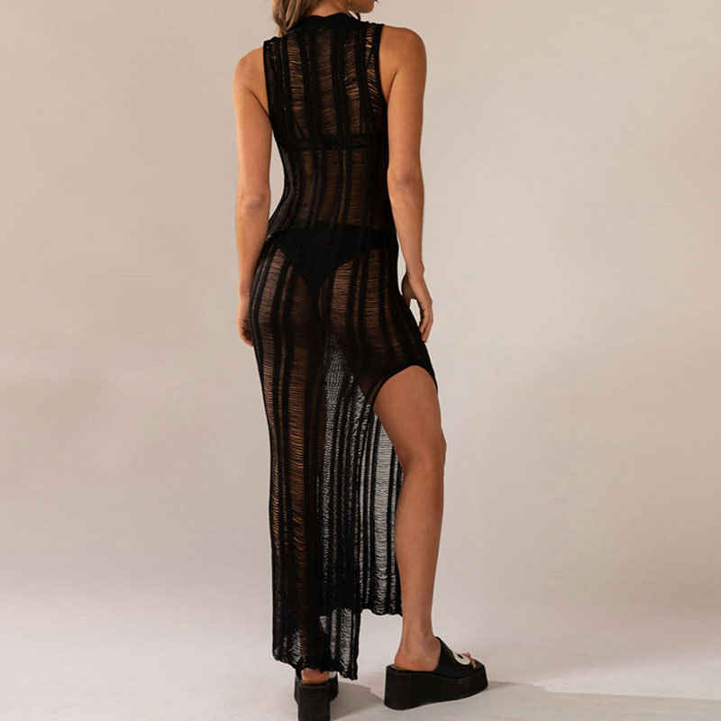 Long Loose Solid Beach Cutout Knit Blouse 92