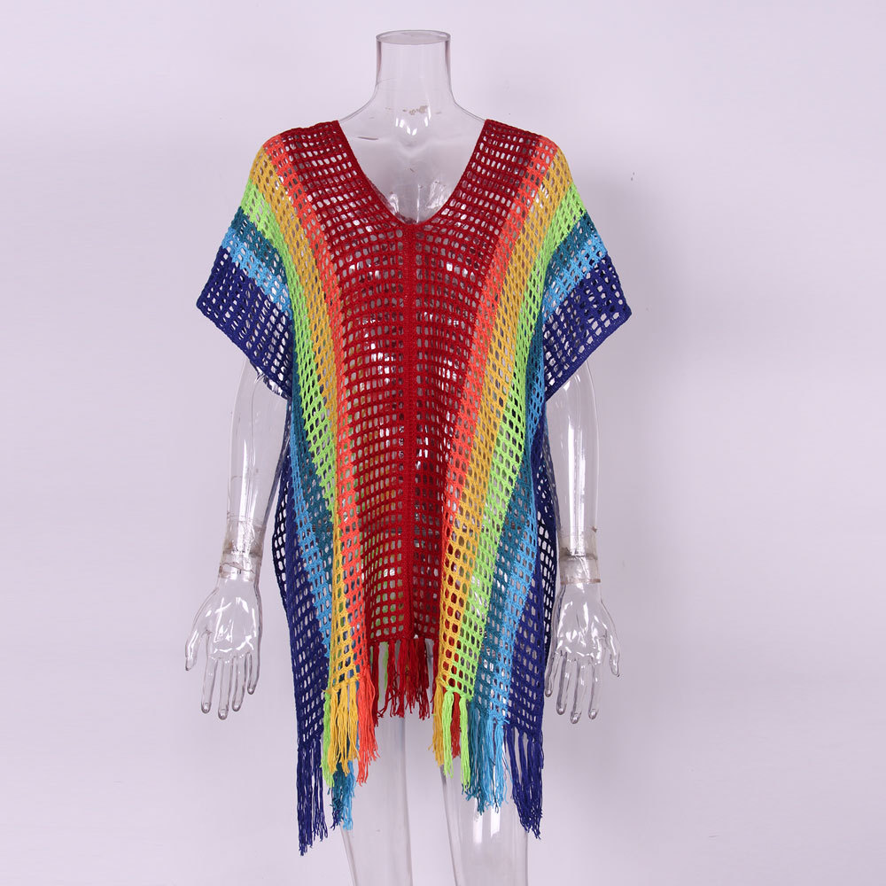 New Rainbow Color Seaside Holiday Beach Dress Sexy Knit Bikini Cover Up 84