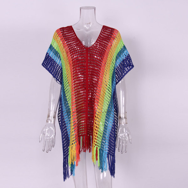 New Rainbow Color Seaside Holiday Beach Dress Sexy Knit Bikini Cover Up 84