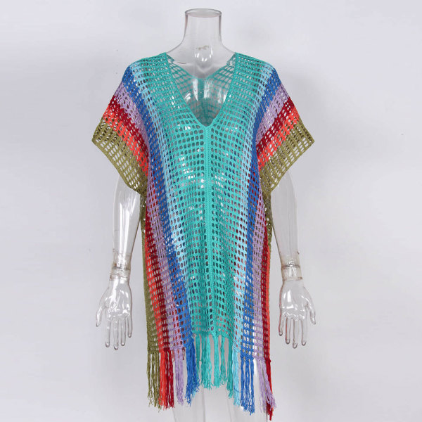 New Rainbow Color Seaside Holiday Beach Dress Sexy Knit Bikini Cover Up 84