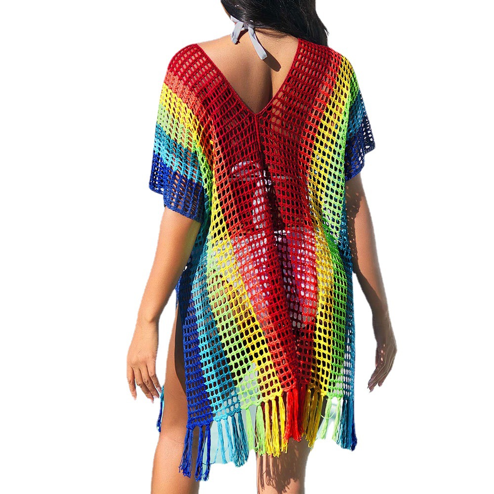 New Rainbow Color Seaside Holiday Beach Dress Sexy Knit Bikini Cover Up 84