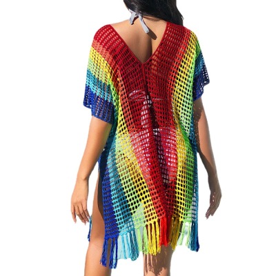 New Rainbow Color Seaside Holiday Beach Dress Sexy Knit Bikini Cover Up 84