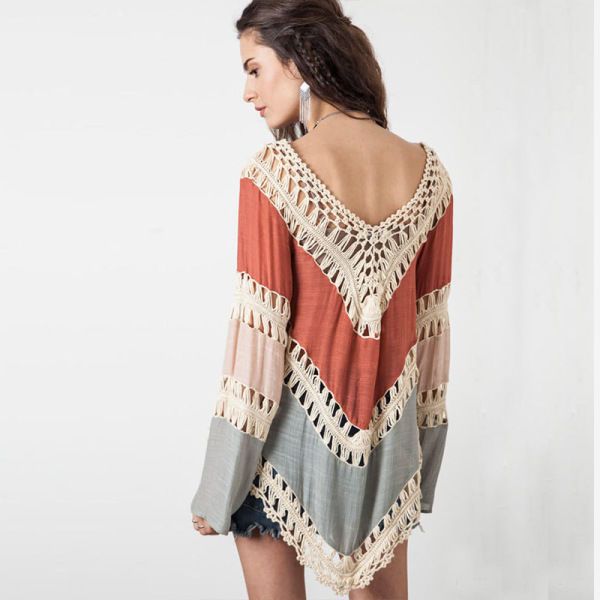 Plus size women's cutout V-shaped round neck beach cover-up 62