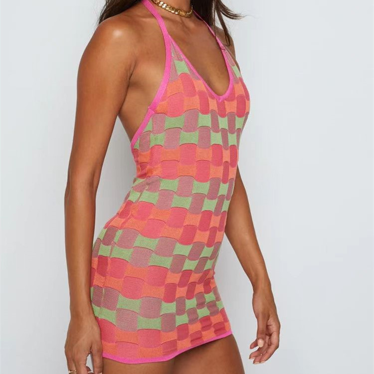 Short Skirt Spice Girl V-Neck Halter Neck Backless Slim Knitted Dress 28