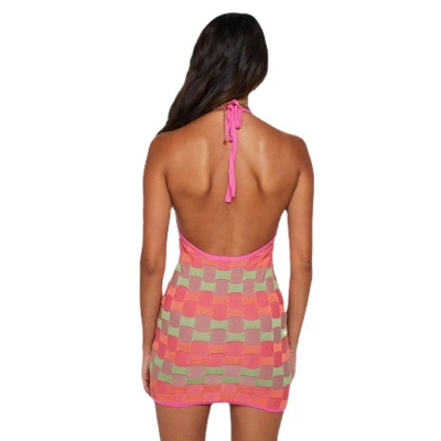 Short Skirt Spice Girl V-Neck Halter Neck Backless Slim Knitted Dress 28