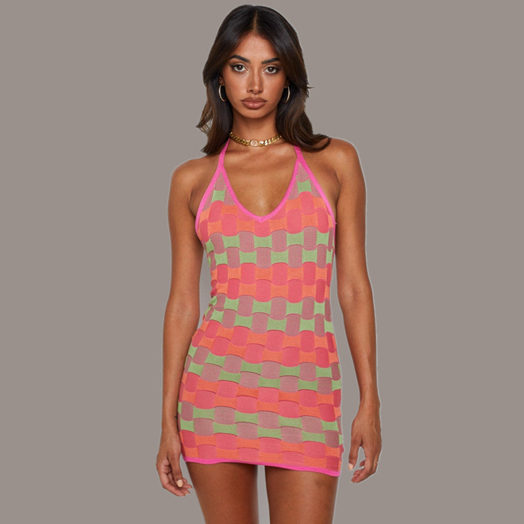 Short Skirt Spice Girl V-Neck Halter Neck Backless Slim Knitted Dress 28