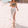 Slit Perspective Mesh Hollow Fringed Knit Skirt 63