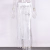 Slit Perspective Mesh Hollow Fringed Knit Skirt 63