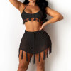 Solid Color Loose Two-Piece Fishnet Fringe Bikini Set 61