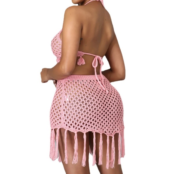 Solid Color Loose Two-Piece Fishnet Fringe Bikini Set 61