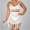 Solid Color Loose Two-Piece Fishnet Fringe Bikini Set 61
