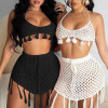 Solid Color Loose Two-Piece Fishnet Fringe Bikini Set 61