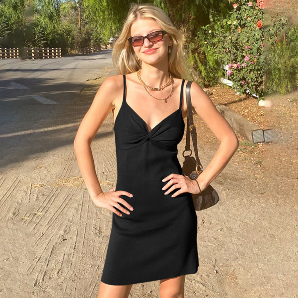 Solid Color Sexy Rib Kink Temperament Sling Dress 39 