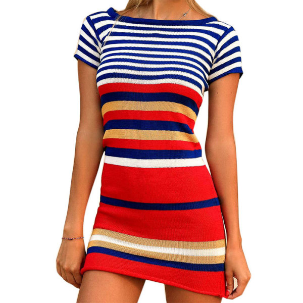 Striped Slim Sexy Dress Knitted Hip Skirt 36