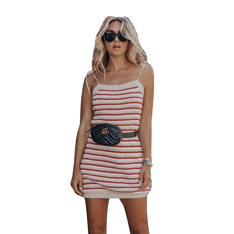 Striped Slim Sexy Sling Dress Knitted Hip Skirt 31