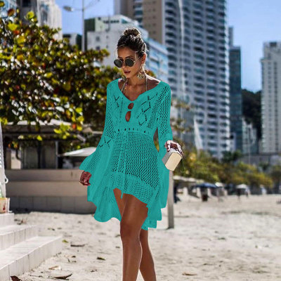 Swimsuit Knitwear Bell Sleeve Hollow Lace Beach Long Dress 87