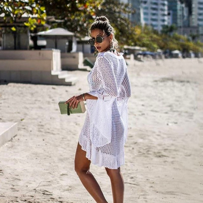 Swimsuit Knitwear Bell Sleeve Hollow Lace Beach Long Dress 87