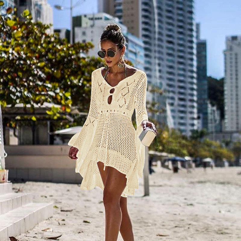 Swimsuit Knitwear Bell Sleeve Hollow Lace Beach Long Dress 87