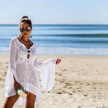Swimsuit Knitwear Bell Sleeve Hollow Lace Beach Long Dress 87