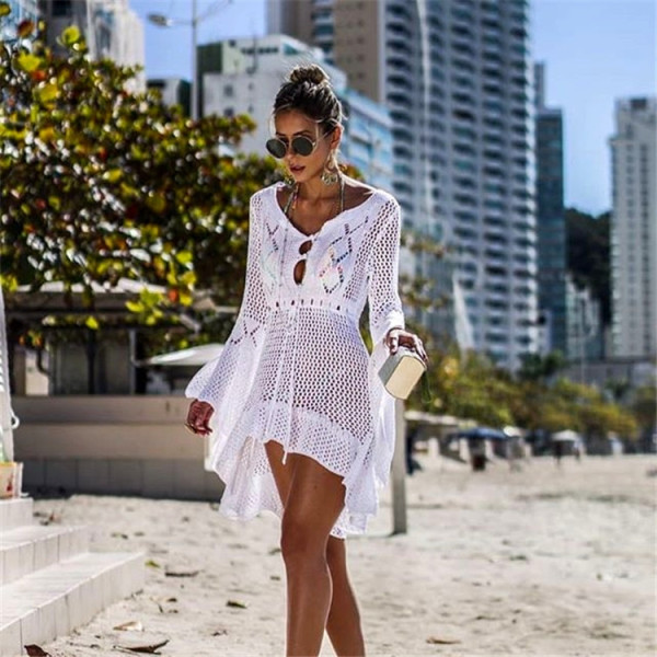 Swimsuit Knitwear Bell Sleeve Hollow Lace Beach Long Dress 87