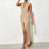 V-neck beach knit blouse open back sexy slit dress 4