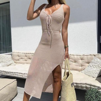 V-neck tie slit hollow bikini top for women 17