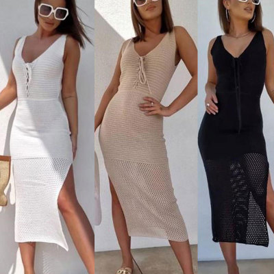 V-neck tie slit hollow bikini top for women 17