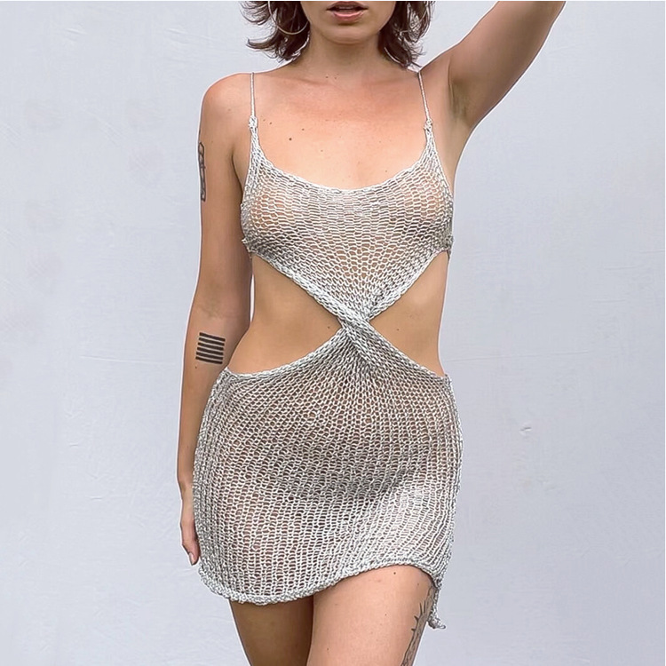 Sexy transparent low waist cable flower suspender dress 134