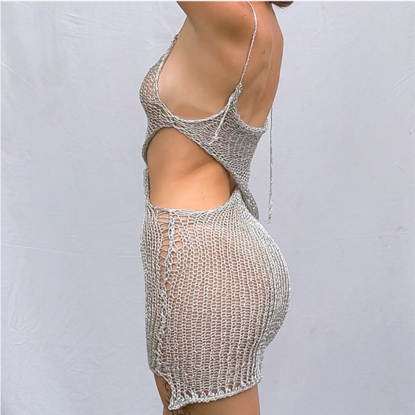 Sexy transparent low waist cable flower suspender dress 134