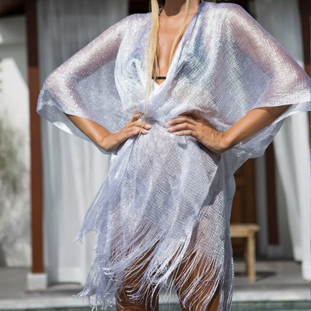 Sleeve Slit Cape Resort Beach Cover Up 151